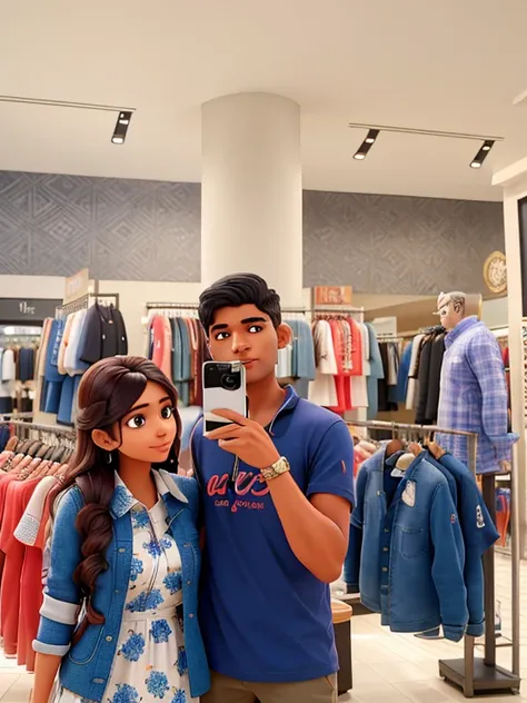 there is a man and a woman taking a picture in a clothing store, jayison devadas, jayison devadas style, in a mall, appearing in a shopping mall, shot on nikon z9, competition winning, shot on canon eos r 5, shot on canon eos r5, photo for a store, at a ma...