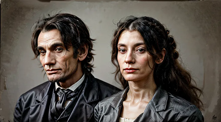 Abraham Lincoln and his wife ( Mary Todd ) , hyperrealistic, lookinat camera