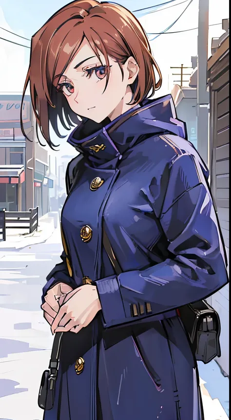 ((1woman,Best Quality), (Highly Detailed 8K Background, Best Shadow), Highly Detailed, (Beautiful Detailed Eyes), ((Winter Clothes, Daylight, Winter))), (Cowboy Shot), Anime, City, Best Quality High detail, 4K