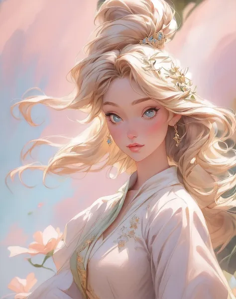 close-up of a woman in a dress holding a flower, beautiful character painting, beautiful fantasy maiden, beautiful fantasy art, ...