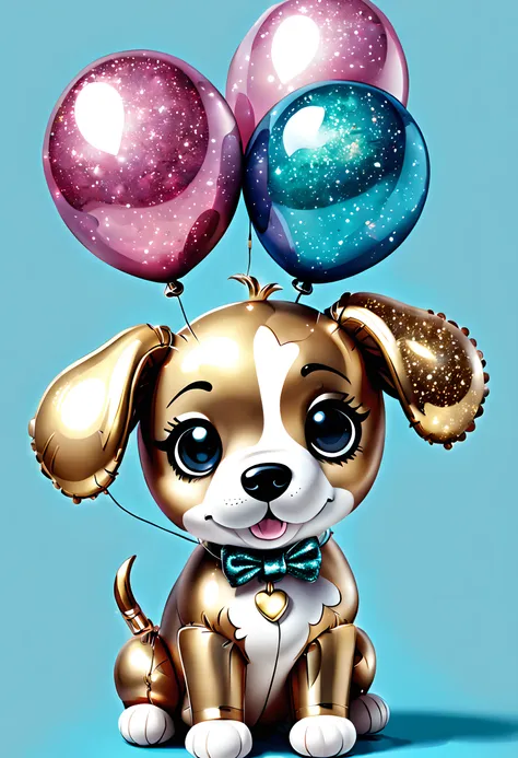 balloon puppy, digital illustration, glitter