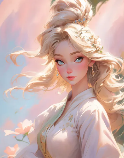 close-up of a woman in a dress holding a flower, beautiful character painting, beautiful fantasy maiden, beautiful fantasy art, ...