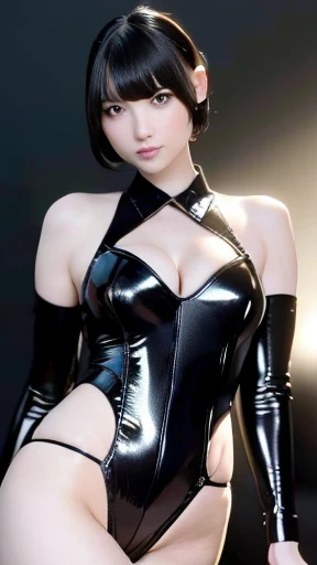 r_ap82_, full body shoot, （best qualtiy））， （（tmasterpiece）），（（（Cute internet celebrity face）））（gigantic cleavage breasts） （highly  detailed：1.3）， （There are no open latex clothes）（High-neck all-over latex garment）（（（Dress naked：1.2））），（（（Clean and beautifu...