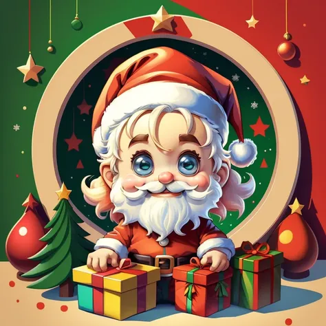 (cute baby santa claus smiling with presents and christmas tree), Munchkin ,Geometric multidimensional wall portrait, livro de arte, Tchibi,
Yang08k, Beautiful, Colouring,
Obras, of the highest quality, best quality, Arte Oficial, Beautiful and Aesthetic,