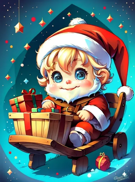 (cute baby santa claus smiling with presents and sled), Munchkin ,Geometric multidimensional wall portrait, livro de arte, Tchibi,
Yang08k, Beautiful, Colouring,
Obras, of the highest quality, best quality, Arte Oficial, Beautiful and Aesthetic,