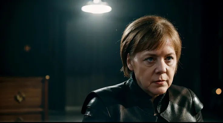 angela merkel, ready to fight, mortal kombat scene fighter, hyperrealistic