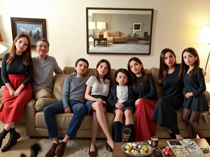 there are many people sitting on a couch together in a living room, by David Ruby, valentina remenar, family photo, family portrait, photo taken in 2018, group photo, by Nele Zirnite, in the background, well edited, by Rafail Levitsky, photo taken in 2 0 2...