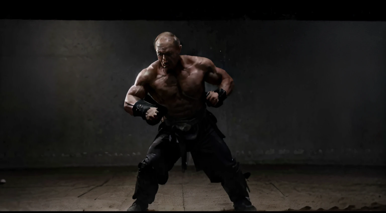 vladimir putin, ready to fight, mortal kombat scene fighter, hyperrealistic