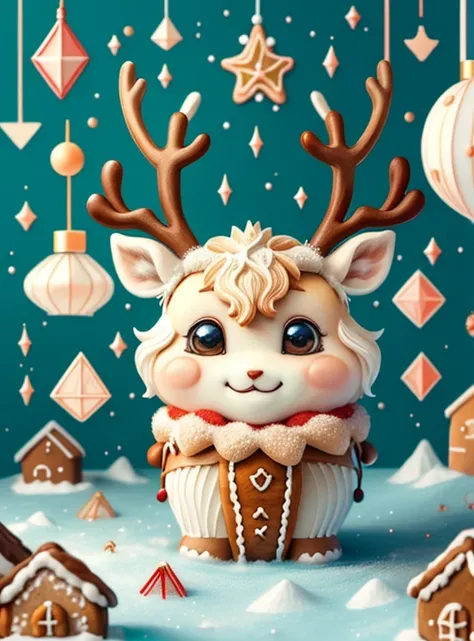 (cute baby reindeer smiling with gingerbread house), Munchkin ,Geometric multidimensional wall portrait, livro de arte, Tchibi,
Yang08k, Beautiful, Colouring,
Obras, of the highest quality, best quality, Arte Oficial, Beautiful and Aesthetic,