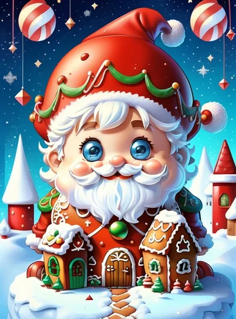 (cute baby santa claus smiling with gingerbread house), Munchkin ,Geometric multidimensional wall portrait, livro de arte, Tchibi,
Yang08k, Beautiful, Colouring,
Obras, of the highest quality, best quality, Arte Oficial, Beautiful and Aesthetic,