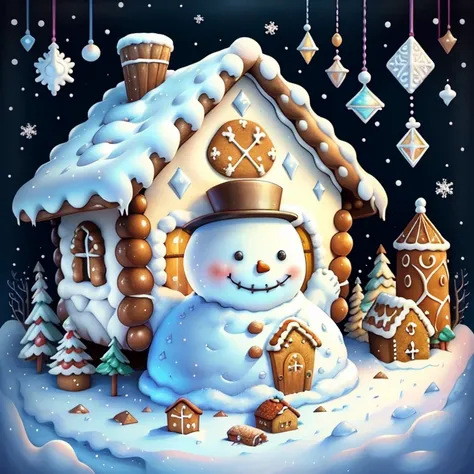 (cute baby snowman smiling with gingerbread house), Munchkin ,Geometric multidimensional wall portrait, livro de arte, Tchibi,
Yang08k, Beautiful, Colouring,
Obras, of the highest quality, best quality, Arte Oficial, Beautiful and Aesthetic,