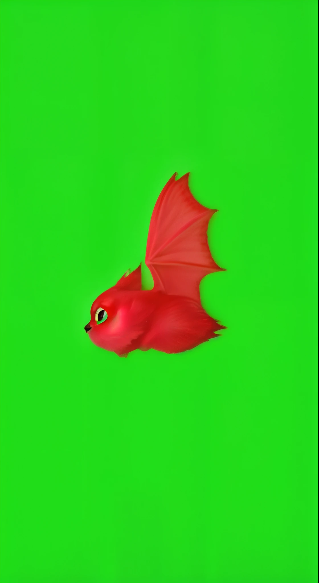 red furry bat, red bat on green background, Super Real, a picture, film like, green chroma key background