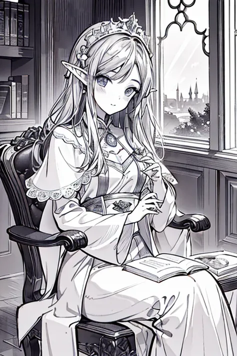 Best quality,Masterpiece,1girl, lineart,elf