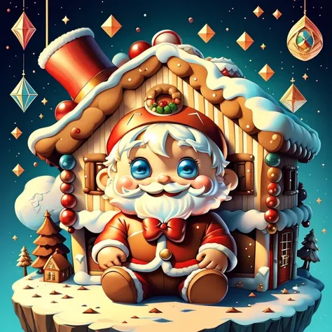 (cute baby santa claus smiling with gingerbread house), Munchkin ,Geometric multidimensional wall portrait, livro de arte, Tchibi,
Yang08k, Beautiful, Colouring,
Obras, of the highest quality, best quality, Arte Oficial, Beautiful and Aesthetic,