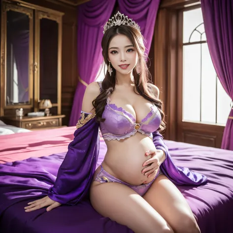 (top-quality、masutepiece、8K、Top image quality、Highly complex and detailed depictions)、(Upper body of a prostitute goddess:1.1)、The best luxury where everything is unimaginable、Pregnancy、(clothes that cover the stomach:1.2)、most gorgeous chinese goddess cos...