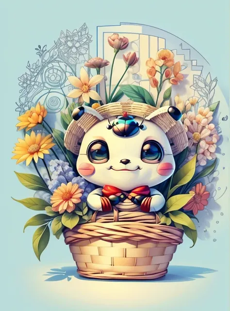 (cute ladybug smiling with basket of flowers), Munchkin ,Geometric multidimensional wall portrait, livro de arte, Tchibi,
Yang08k, Beautiful, Colouring,
Obras, of the highest quality, best quality, Arte Oficial, Beautiful and Aesthetic,