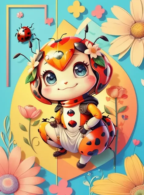 (cute ladybug smiling with flowers and hearts), Munchkin ,Geometric multidimensional wall portrait, livro de arte, Tchibi,
Yang08k, Beautiful, Colouring,
Obras, of the highest quality, best quality, Arte Oficial, Beautiful and Aesthetic,