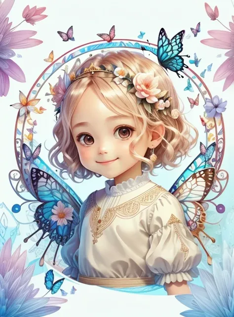 (cute angel smiling with flowers and butterflies), Munchkin ,Geometric multidimensional wall portrait, livro de arte, Tchibi,
Yang08k, Beautiful, Colouring,
Obras, of the highest quality, best quality, Arte Oficial, Beautiful and Aesthetic,