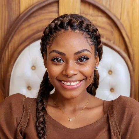 A very beautiful ((brown skin)) youthful with ((detailed big brown eyes)) long eyelashes , ((perfect heart shaped face))((detailed realistic skin with imperfections )) detailed skin texture,((attractive girl with dimples)),(( a nice warm smile and dimples)...