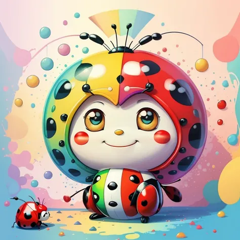 (cute red ladybug smiling with a rainbow), Munchkin ,Geometric multidimensional wall portrait, livro de arte, Tchibi,
Yang08k, Beautiful, Colouring,
Obras, of the highest quality, best quality, Arte Oficial, Beautiful and Aesthetic,