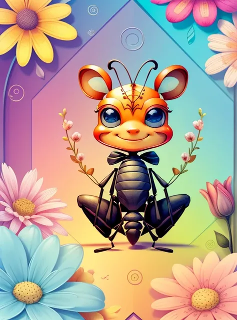 (cute ant smiling with flowers), Munchkin ,Geometric multidimensional wall portrait, livro de arte, Tchibi,
Yang08k, Beautiful, Colouring,
Obras, of the highest quality, best quality, Arte Oficial, Beautiful and Aesthetic,