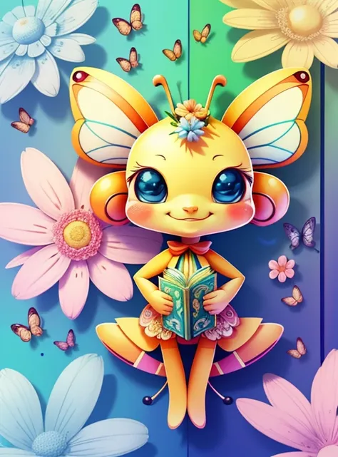 (cute ant smiling with flowers and butterflies), Munchkin ,Geometric multidimensional wall portrait, livro de arte, Tchibi,
Yang08k, Beautiful, Colouring,
Obras, of the highest quality, best quality, Arte Oficial, Beautiful and Aesthetic,