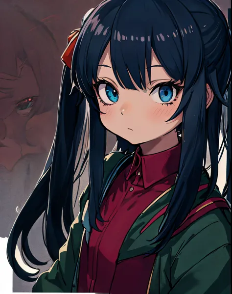 anime girl with blue eyes and a green jacket, digital anime illustration, anime style portrait, beautiful anime portrait, anime style 4 k, stunning anime face portrait, anime style illustration, detailed portrait of anime girl, anime styled digital art, di...