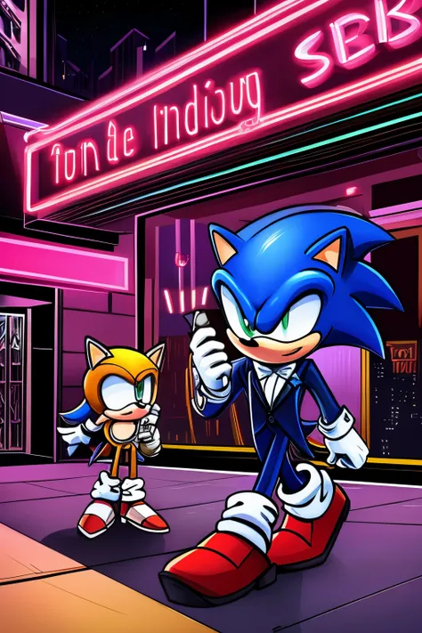 In a neon-soaked Miami night, Sonic finds himself donned in a tailored white suit, mirroring the iconic style of Tony Montana from the 1984 classic Scarface. As he strolls through the bustling streets, the humid air thick with the scent of saltwater and in...