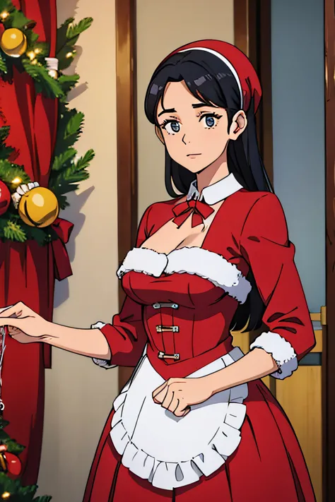 Papai noel Mulher fofa com vestido vermelho