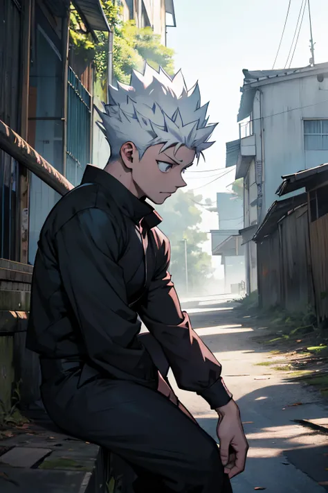 satoru gojo jujutsu kaisen lutando contra killua hunter x hunter em uma cidade abandonada