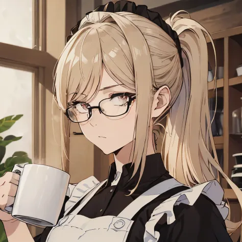 ⓪action： drinking coffee, (coffee mug:1.4) ①quality：(ultra-detailed:1.3), masterpiece, 8k, extremely detailed cg, (1 girl), perf...