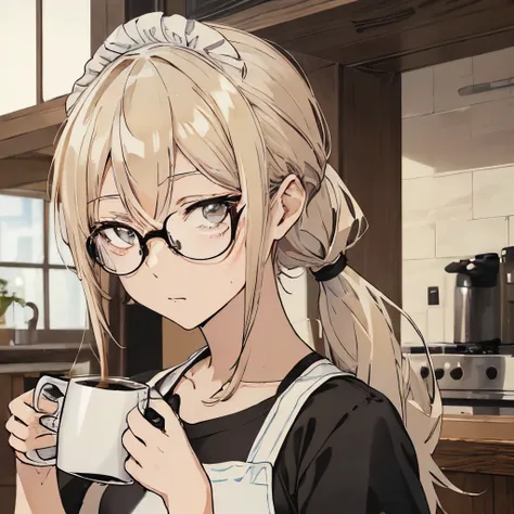 ⓪action： drinking coffee, (coffee mug:1.4) ①quality：(ultra-detailed:1.3), masterpiece, 8k, extremely detailed cg, (1 girl), perf...