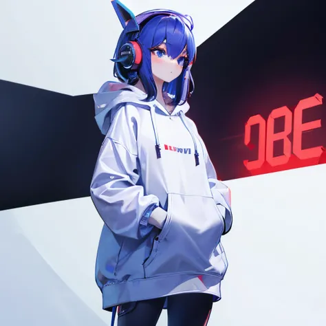 woman、Playing the game、wearing hoodies、Wearing headphones、Standing、8k、3D