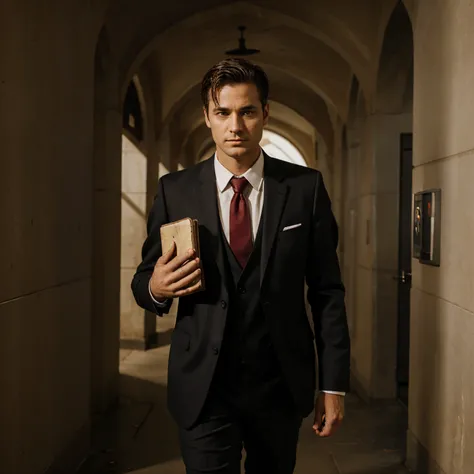 Man in Suit with Bible in Hand Going to Hell