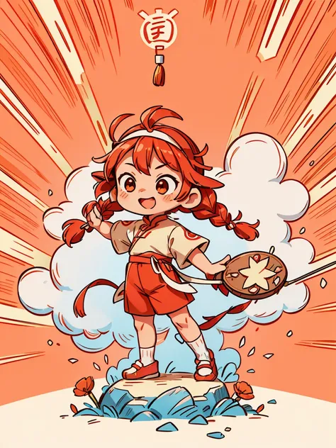 Game character design，(((Vector illustration style)))，(1 chubby child，Wearing traditional Chinese New Year red costume，Wearing an auspicious gemstone headdress), (Fuwa&#39;s facial expression is cute and enthusiastic，The eyes are shining，The corners of the...