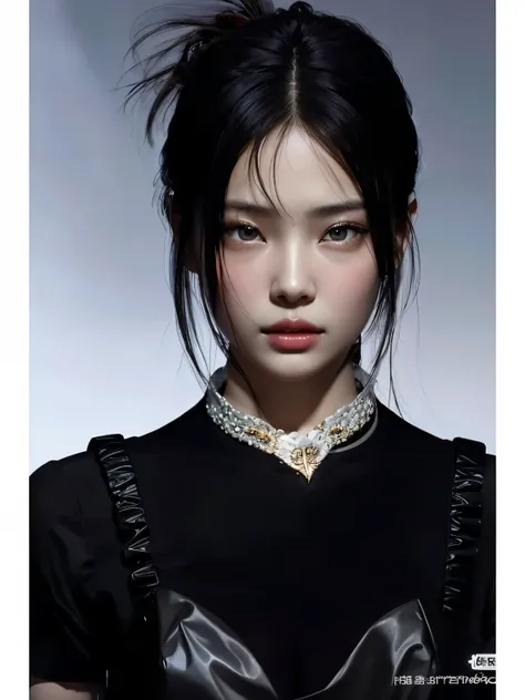 Un primer plano de una mujer con un top negro y un collar, Jingna Zhang, por Ni Tian, por Fan Qi, por Yang J, realista. Cheng Yi, inspirado por Yanjun Cheng, Xision Wu, Modelo IG | Artgerm, in the art style of bowater, Yanjun Chengt, Impresionante retrato ...