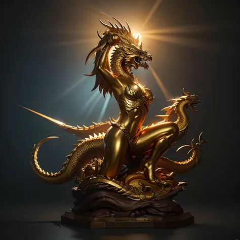 Vietnam golden dragon statue, in the style of unreal engine 5,