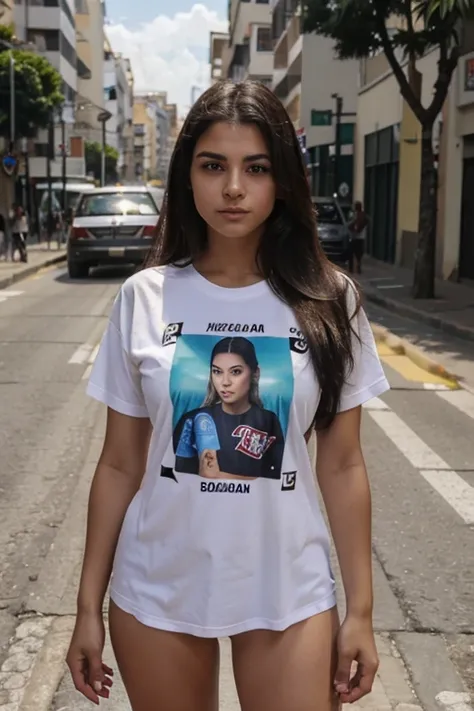 mulher jovem na rua de camiseta