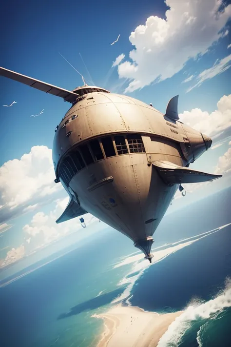 armored airship　Futuristic wind　Angle from the air