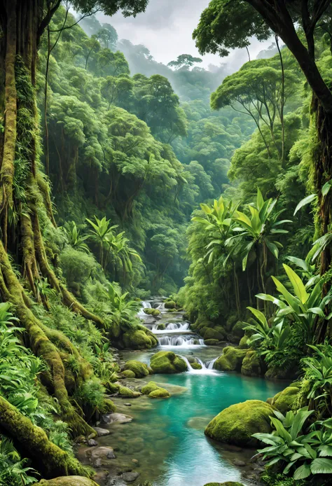 paisaje natural  nunca visto, escondido a los ojos de la mano del hombre, en el inerior de la jungla, large green vegetation, co...