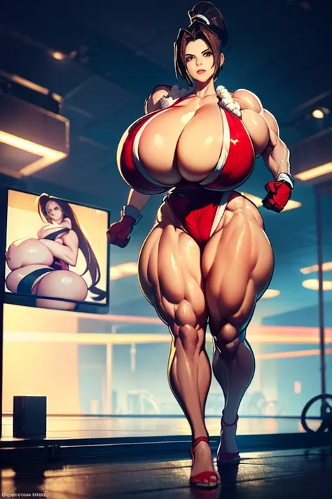 Mai Shiranui，tmasterpiece,Stand up，The kinky is exposed ，（Surreal breasts ）（（Extremely full breasts）），（（Super large）），Big breasts Thin waist，（（（Extremely large breasts））），worried expression，seductiv，High detail，hyper qualit，high resolution，8K，8k smooth，(re...