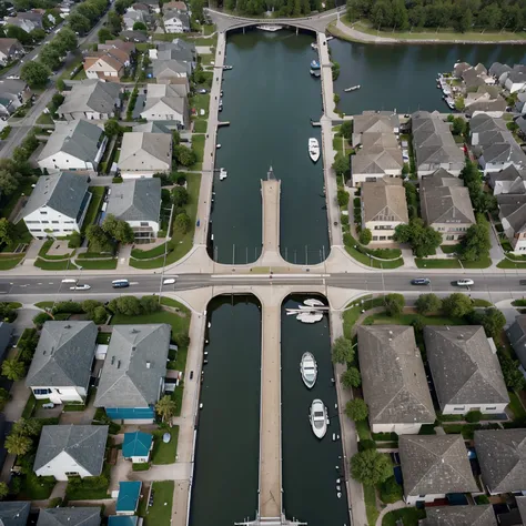 A town map named silver bay, where it is super flat, there is a harbor by the shore and the bay runs into a river that runs straight up through the town, right neighborhood on the right of the river, a few small shops and the grocery a small park, a highsc...