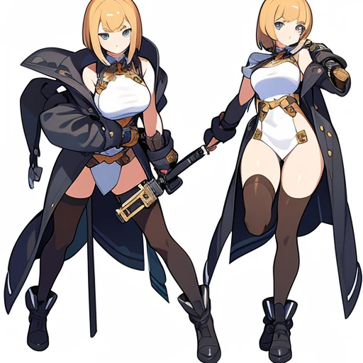 masterpiece, best quality, girl, full body, standing, holding weapon, female, multiple views,