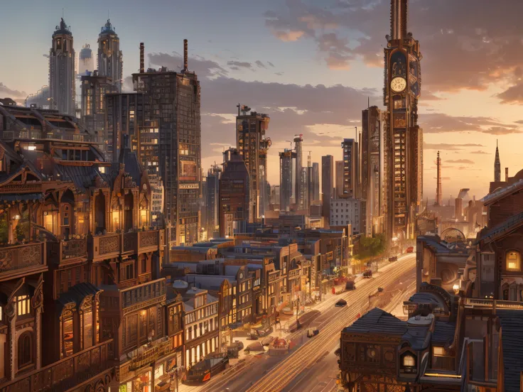 Create an 8K cityscape with buildings resembling intricate steampunk machinery, complete with gears, pipes, and Victorian-inspired architecture, all powered by fantastical energy sources.