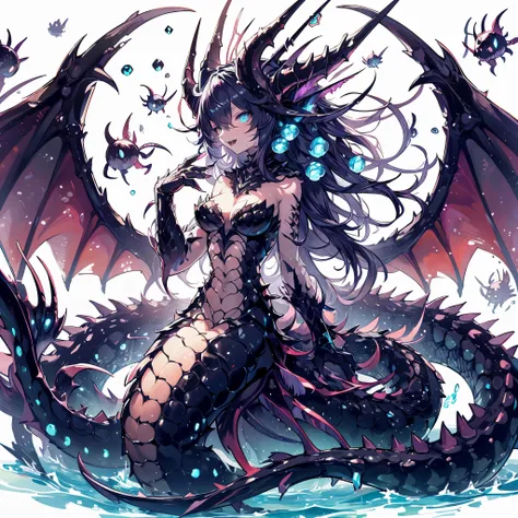 charybdis. female dragon. deep sea fish element. furryfemale. black body. stinging. sharp teeth. luminous. luminescent organ. te...