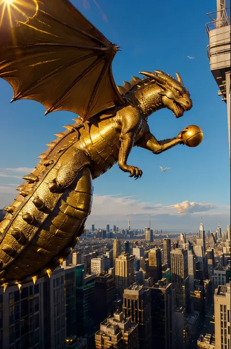 ((Dragon flying over the big city)) ((A long, huge body that shines in the morning sun)) ((holding a golden ball in hand)) ((The tip of the tail is so far away that I can&#39;t see it.))