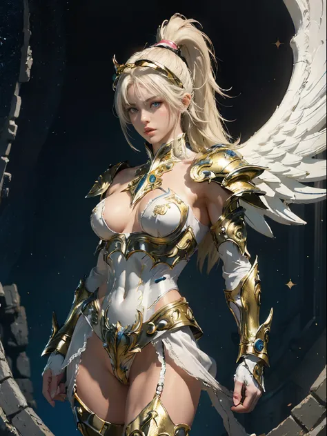 (((of the highest quality: 1.4))),(unparalleled masterpiece ever), (Ultra high definition),(Ultra realistic 8K CG), (((adult body))), (((1girl in))), ((( Short ponytail hair ))), perfect bodies,,Beautiful and well-groomed face, (muscular body:1.4), (Saint...