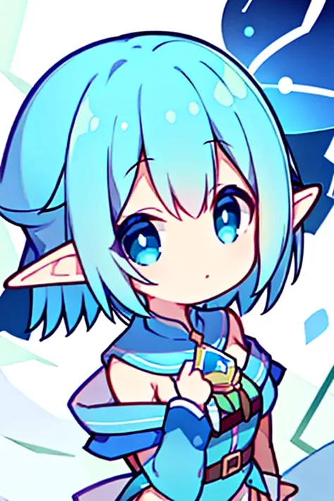 girl,elf,short hair blue,mage,cute,magic