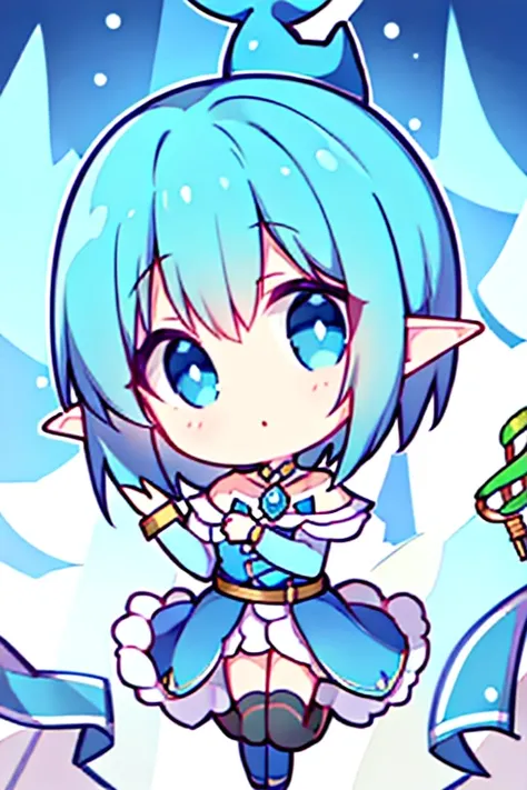 girl,elf,short hair blue,mage,cute,magic