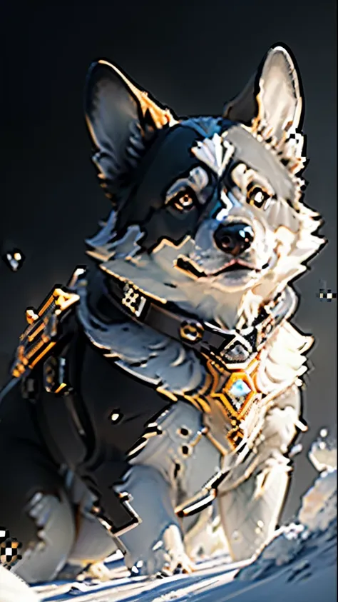 Corgi, ((Best quality)), ((masterpiece)), (highly detailed:1.3), 3D, In a distant future. HDR (High Dynamic Range),Ray Tracing,NVIDIA RTX,Super-Resolution,Unreal 5,Subsurface scattering,PBR Texturing,Post-processing,Anisotropic Filtering,Depth-of-field,Max...